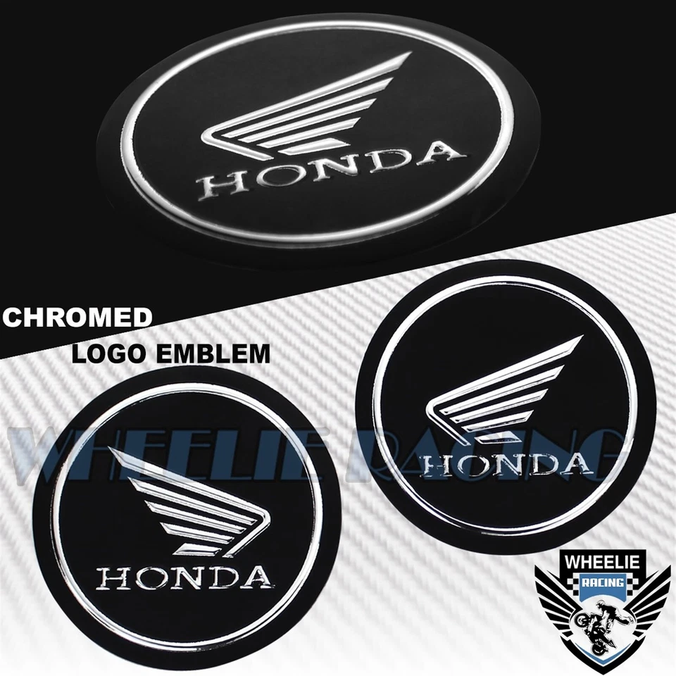 2" EMBLEM DECAL LOGO FAIRING/FENDER BADGE STICKER HONDA WING MATTE BLACK+CHROME - Image 1 of 1