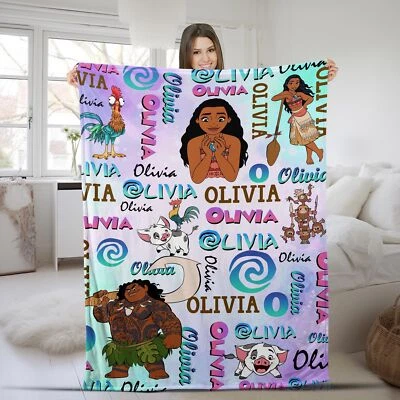 Personalized Watercolor Disney Moana Blanket, Baby Princess Moana Birthday - Image 1 of 4