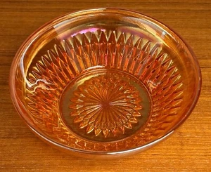 Vintage 4-3/4" Iridescent Marigold Carnival Glass Starburst Fruit Candy Nut Bowl - Picture 1 of 13