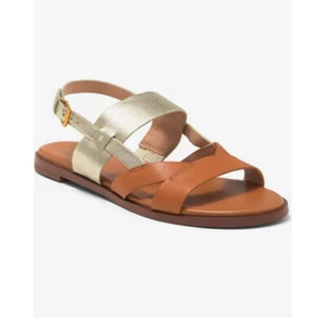 NEW COLE HAAN Women Fawn Slingback Flat Sandal US 8.5/39 Pecan/Soft Gold Leather - Picture 1 of 24