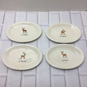 4 Rae Dunn ovale Teller WEIHNACHTEN Weihnachtsmann Rentier - Tänzerin Tänzerin Füchsin Dasher - Bild 1 von 7