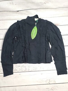 162 $ Farm Rio Damen schwarz Rüschen Stehkragen Bluse Top Größe S - Bild 1 von 6