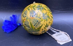 Vtg India Hand Painted Floral (Blue Bell) Kashmir Paper Mache Ball Ornament NWT - Picture 1 of 13