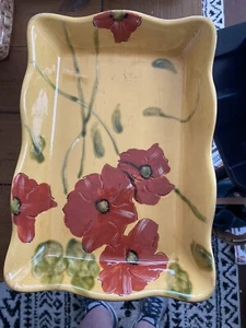 Fleur Rouge By Ambiance Rectangular Serving Dish - Picture 1 of 5