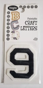 WRIGHTS 2-inch BLACK Iron-On Paintable Embroidered CRAFT LETTERS - #9 - Picture 1 of 1
