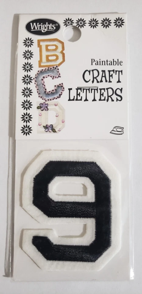 WRIGHTS 2-inch BLACK Iron-On Paintable Embroidered CRAFT LETTERS - #9 - Image 1 of 1