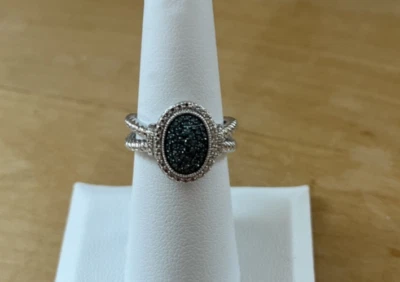 Anillo de plata de ley con cuerda de cable de diamantes azules pavé Affinity, talla 6 Foto 1 de 4