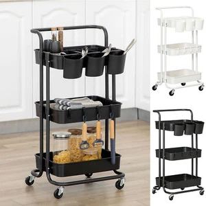 3-Tier Utility Cart, Serving Trolley with Mesh Baskets Removable Boxes - Picture 1 of 23