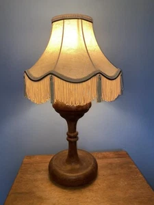 Large Solid Turned Wood Lamp And Shade - Picture 1 of 15