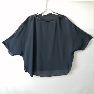 Blusa Top Lola & Sophie Mujer Azul Marino Manga Dolman Hombro Cremallera Talla M Foto 1 de 4