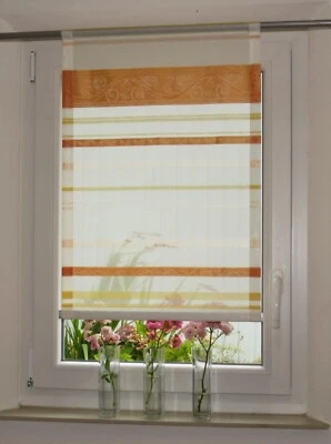 Scheibengardine Bistrogardine Vorhang modern orange gelb Voile  Muster Gardine - Bild 1 von 4