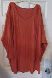 ROAMAN's size 4X 34/36 rayon/spandex long tunic top shirt blouse ORANGE & lace - Picture 1 of 7