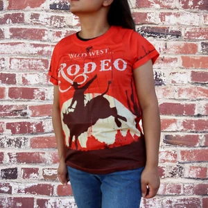 All Over Printed Western Country Wild West Rodeo T-Shirt For Women Orange - Picture 1 of 8