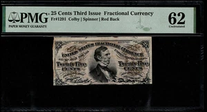 25 Cents Third Issue Fractional Currency Fr.1291 Red Back PMG 62 Uncirculate AHJ - Picture 1 of 3