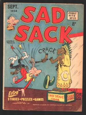 Comic Hits #25 1954-Sad Sack by George Baker-Includes puzzles & games-Austral... Foto 1 de 2