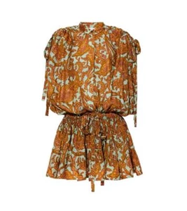 Zimmermann Tiggy Drawcord Mini Dress | Silk, Peach/Mint Paisley, Dropped Waist - Bild 1 von 10
