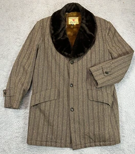 Vintage 70s Field & Stream Wool Tweed Overcoat Faux Fur Collar Lining 42 - Picture 1 of 16