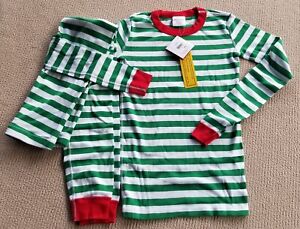 HANNA ANDERSSON Boys Long Johns Pajamas PJs Green/White Striped 160 14 NWT