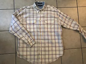 TOMMY HILFIGER CHECKERED LONG SLEEVE BUTTON DOWN SHIRT IVORY RED BLUE SIZE XL - Picture 1 of 9