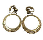 Crown Trifari Round Earring Clip On Engrave In Gold Tone