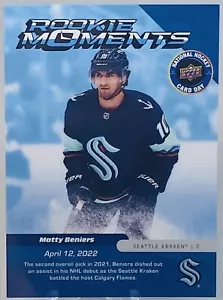 Matty Beniers Rookie Moments Seattle Kraken NHCD-BE National Hockey Card Day - Picture 1 of 2