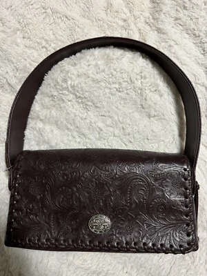 Bolsa de ombro de couro marrom Minnetonka Tooled - Imagem 1 de 3