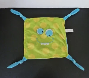 K12. Doudou plat CARREBLANC Monstre vert jaune bleu dents TRES BON ETAT - Foto 1 di 2
