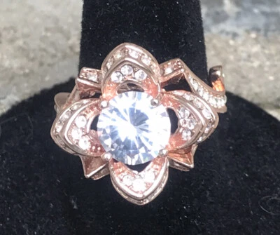 Trendy Women White Sapphire 14K Rose Gold Filled Ring Wedding Jewelry Size 7 - Image 1 of 2