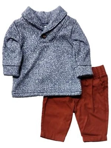 Carters Infant Boys Blue Cowl Neck Sweater, Rust Color Pants Outfit Set 3 Months - Picture 1 of 2