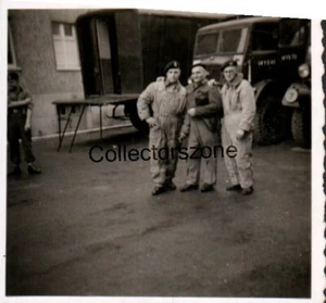 1940's British Army Of The Rhine Soldiers By their Trucks photo 2.25x2.25 Inch - Picture 1 of 2
