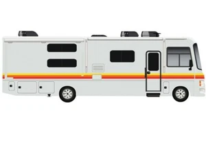 Autocaravana Clase A de colección calcomanías retro a rayas gráficos Ivan Ironman Stewart - Imagen 1 de 4