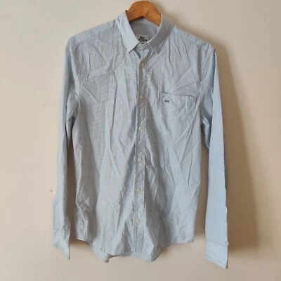 Camisa Lacoste Para Hombre Talla 38 Blanca Azul Stipe Manga Larga Cuello Negocios Foto 1 de 4