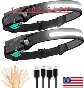 1/ 100 PACK Rechargeable LED Headlamp Head Lamp Light Lightweight Flashlight USA - Picture 1 of 26