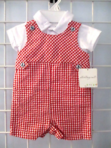 NWT Starting Out Boys Seersucker Red Plaid One Piece 3/0 Mths Easter Church