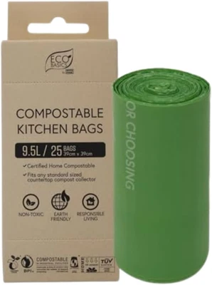 Eco Basics Compostable Kitchen Bags – 9.5L, 25 Bags (39X39Cm), Breathable Cor... - image 1 of 4