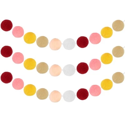 Juego de 3 guirnalda de bolas de fieltro, guirnalda de pompones de 8 pies (marrón, rosa, amarillo, blanco) Foto 1 de 4