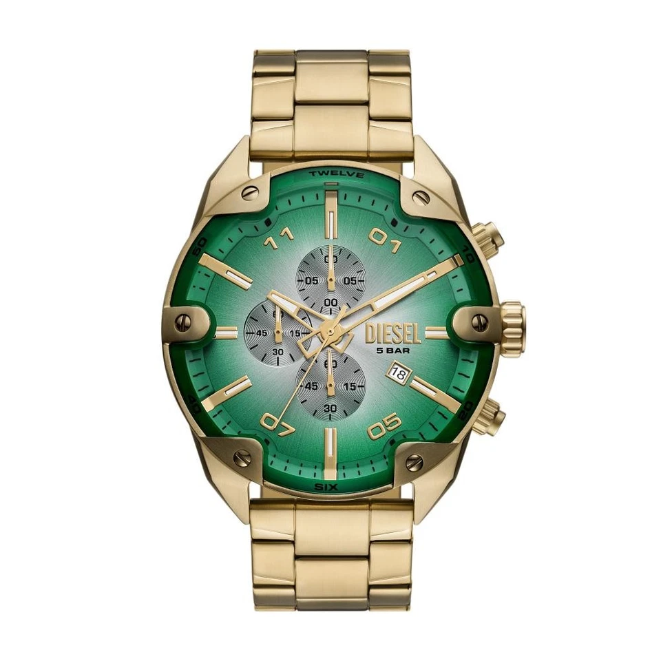 Reloj de Hombre DIESEL SPIKED DZ4627 Chrono Acero Dorado Verde Oversize 49mm - Imagen 1 de 1