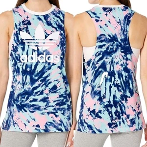 Adidas Originals High Neck Floral Racerback Tank Top White Blue Athletic Medium - Picture 1 of 6