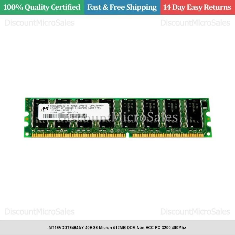 MT16VDDT6464AY-40BG6 Micron 512MB DDR Non ECC PC-3200 400Mhz - Image 1 of 1