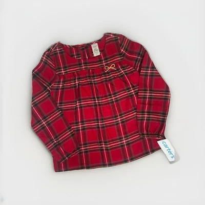 Carter's Kids Girls Sz 6 / 6X Red Tartan Plaid Long Sleeve Top Gold Bow NWT - Image 1 of 4
