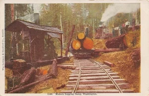 Logging Camp Donkey Engine Railroad Car Logs Washington 1910c postcard - Picture 1 of 2
