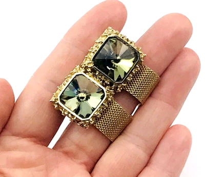 Винтажные зеленые подписанные запонки Dante Rivoli вид самородка сетка большого размера - Изображение 1 из 4