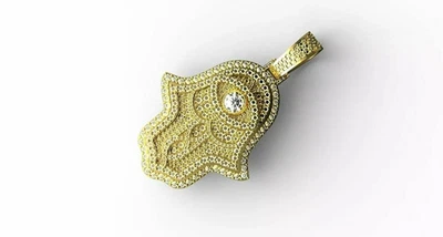 Colgante Diamante Hamsa Ojo a Mano Corte Redondo 2C Oro Amarillo 14K Sobre Foto 1 de 3