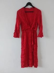 Topshop Midi Tea Dress Size 12 Red Party Side Tie Work Boho Retro Holiday Xmas - Picture 1 of 12