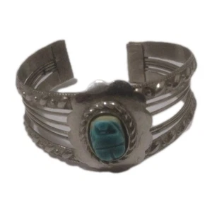 Vintage Wide Silver Tone Oval Scarab Cuff Bracelet - Picture 1 of 6