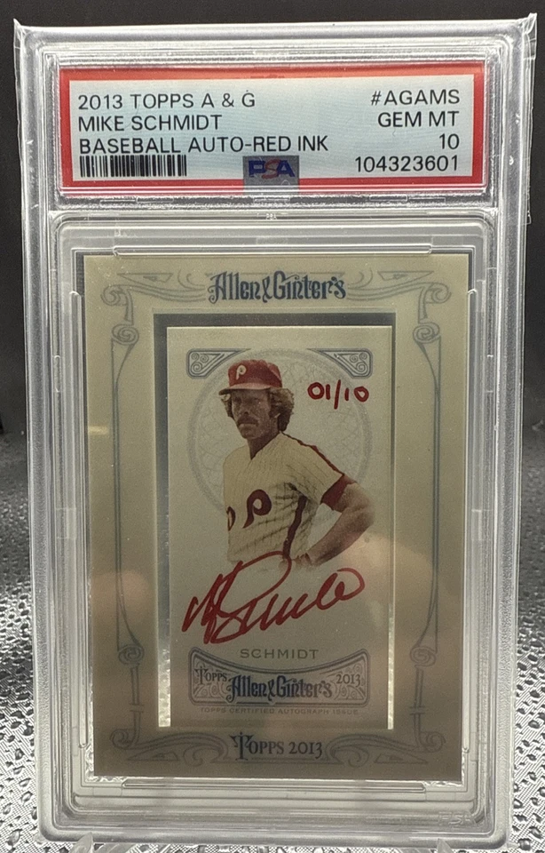 2013 Topps A & G baseball Auto Mike Schmidt AGAMS Red Ink 01/10 PSA 10 Pop 1 - Image 1 of 2