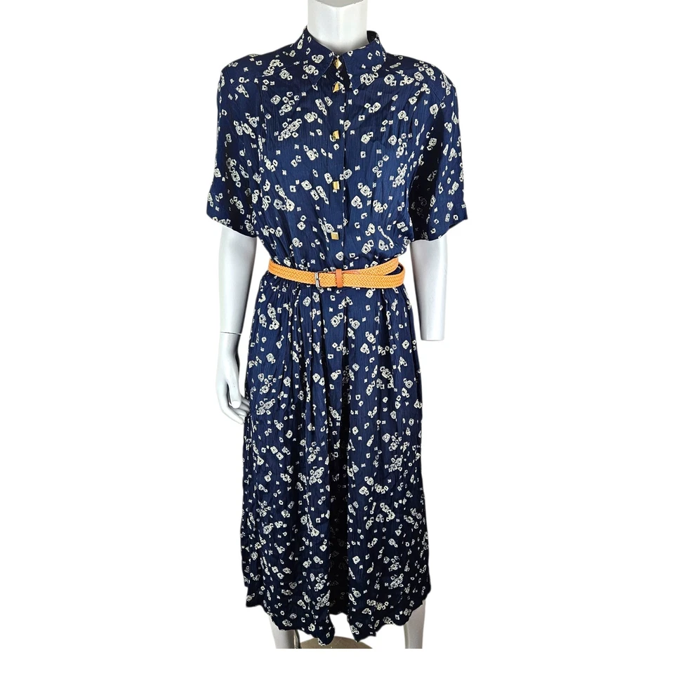 Mandy Marsh Tea Dress Size 16 Vintage Navy Blue 1980s 90s - Image 1 of 4