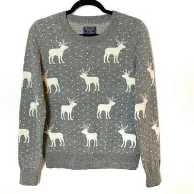 Suéter Abercrombie & Fitch Mujer M Gris Reno Lana Alpaca Mezcla Navidad Foto 1 de 4