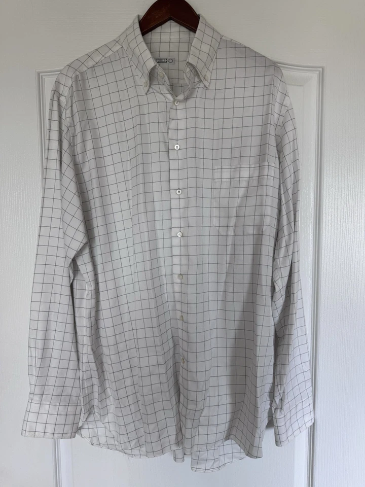 Zilli Dress Shirt Mens 17.5 44 White Check Geometric Cotton Mother Of Pearl XL - Image 1 of 4