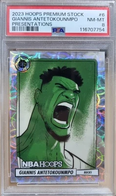 GIANNIS ANTETOKOUNMPO 2023-24 Panini Premium Stock Presentaciones SSP #6 PSA 8 Foto 1 de 2